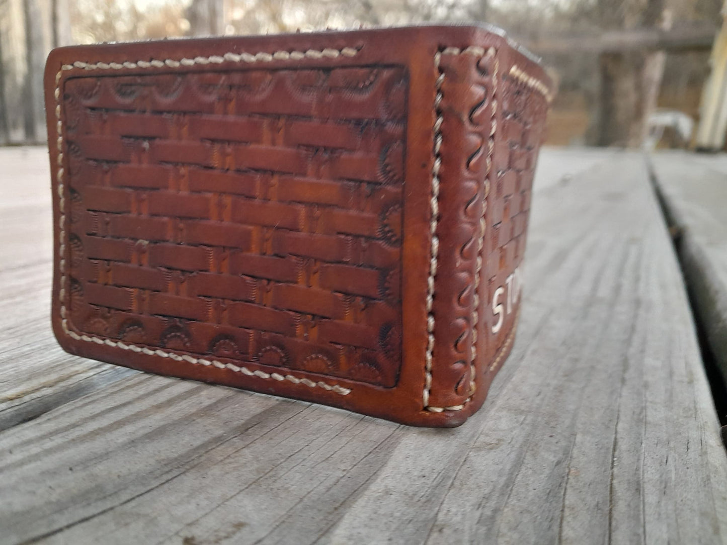 Monogrammed Money lip Style Wallet with Christian Cross Basketweave