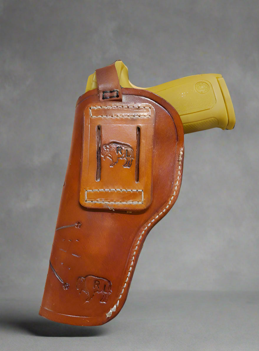 Back of large belt loop mount semi-automatic holster