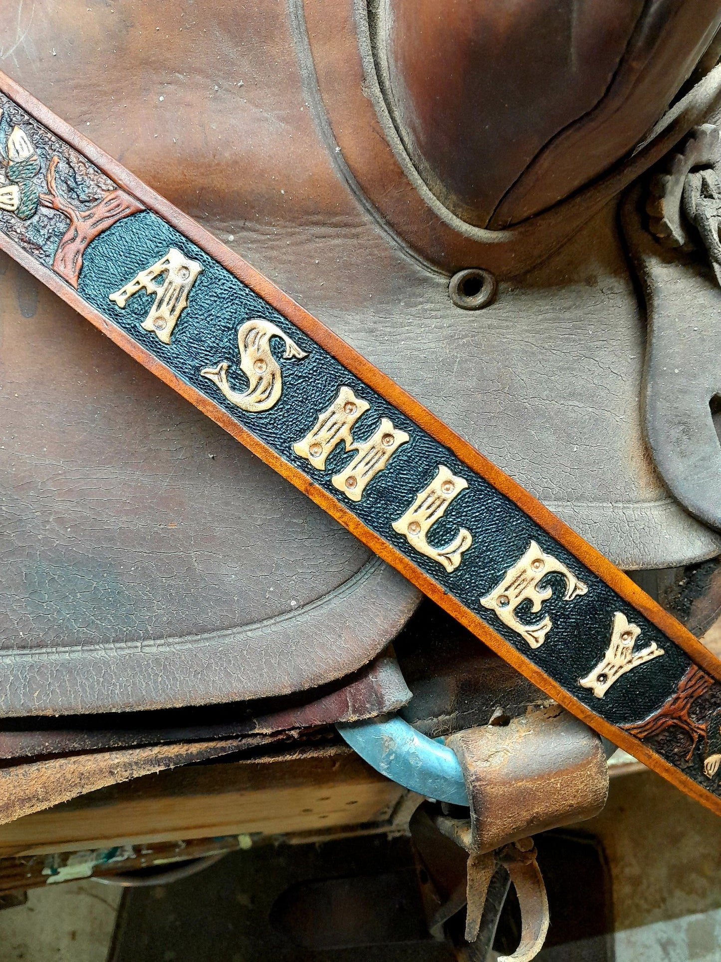 Leather monogrammed Western Belt