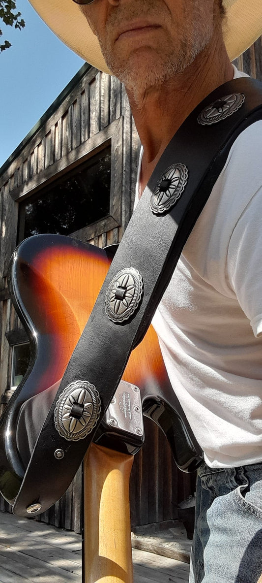 Padded Leather Guitar Strap with concho.