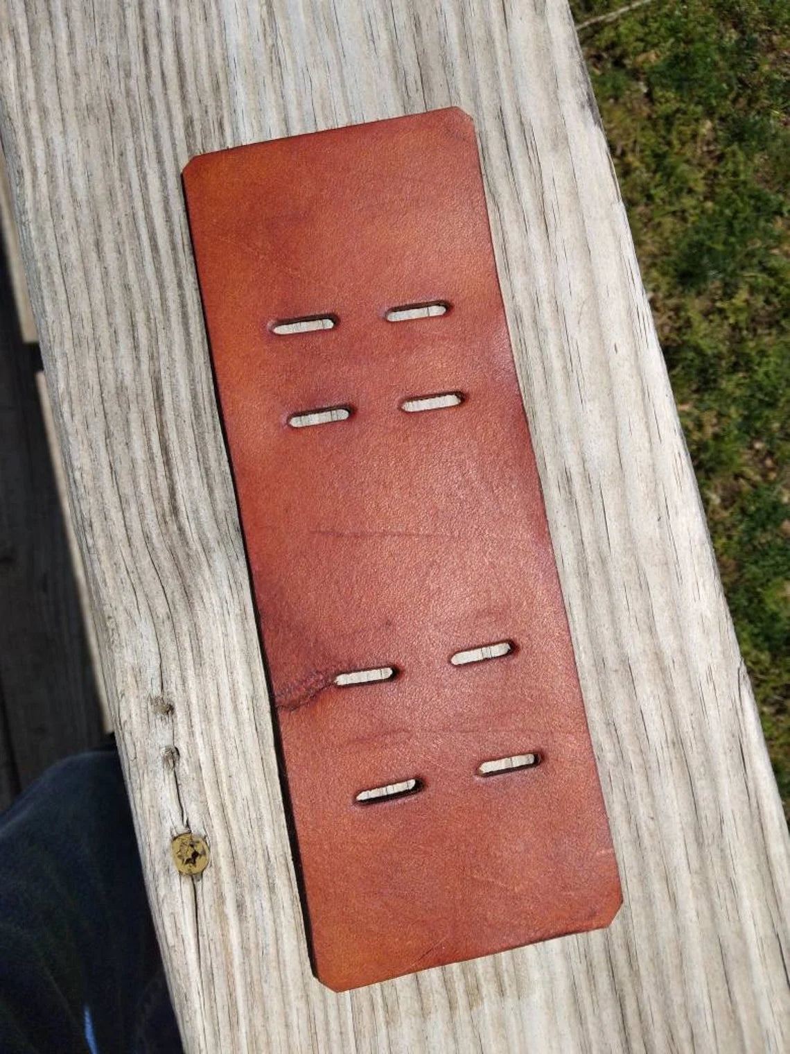 Pair (x2). Handmade Leather Bracer Wrist Cuff Blacksmith Style Wristband. 6" wide 7 1/2" long at the wrist diameter with three 3/4" buckle bands.