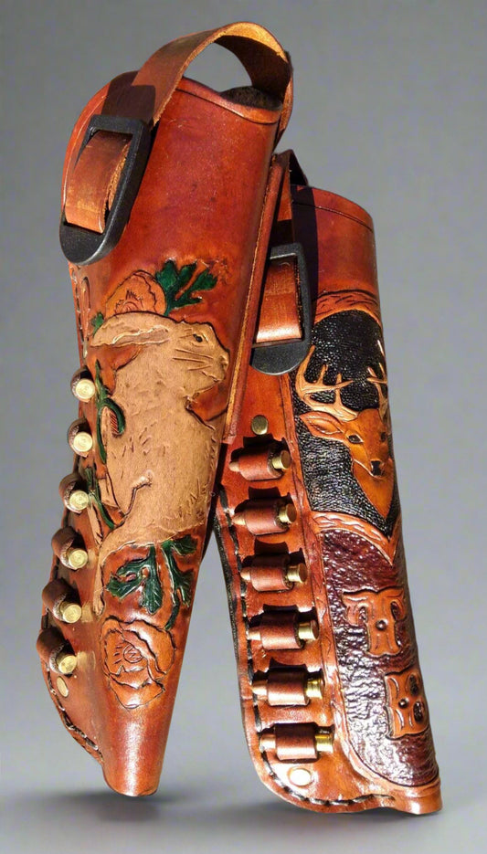 22 revolver holster with cartridge loops custom engraved