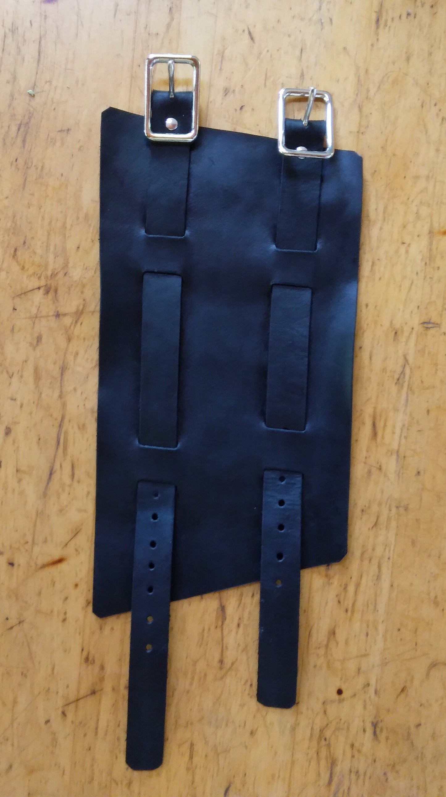 Handmade Leather Bracer Wrist Cuff Blacksmith Style Wristband. 6" wide 7 1/2" long at the wrist diameter with two 3/4" buckle bands.