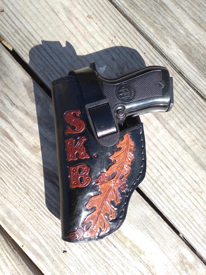 Handmade for right hand use. Freehand engraved and monogrammed, pistol –  Shannon's Toolbox - Reservation Leather