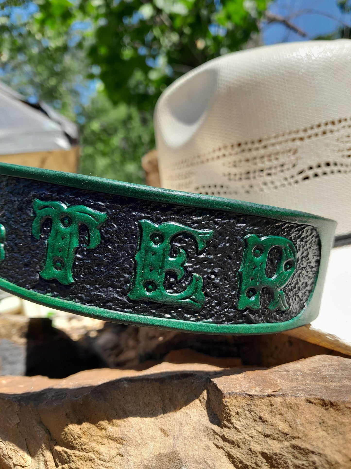 Engraved leather dog collar.