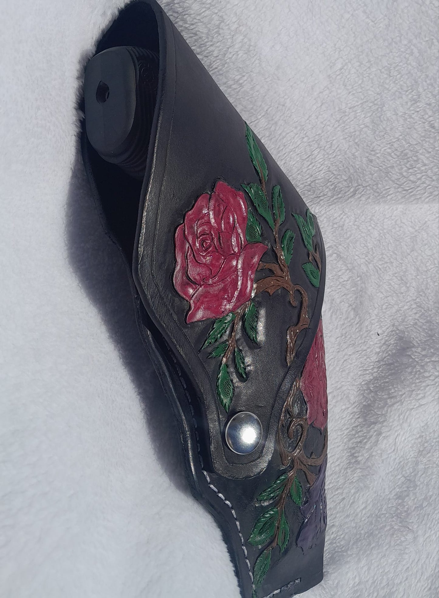 Flap Holster Handmade for right handed use. Freehand engraved, monogrammed, and made from scratch pistol holster for auto-loader or revolver.