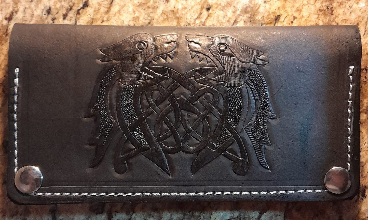 Long Cell Phone Sized Wallet Checkbook With Viking Wolves