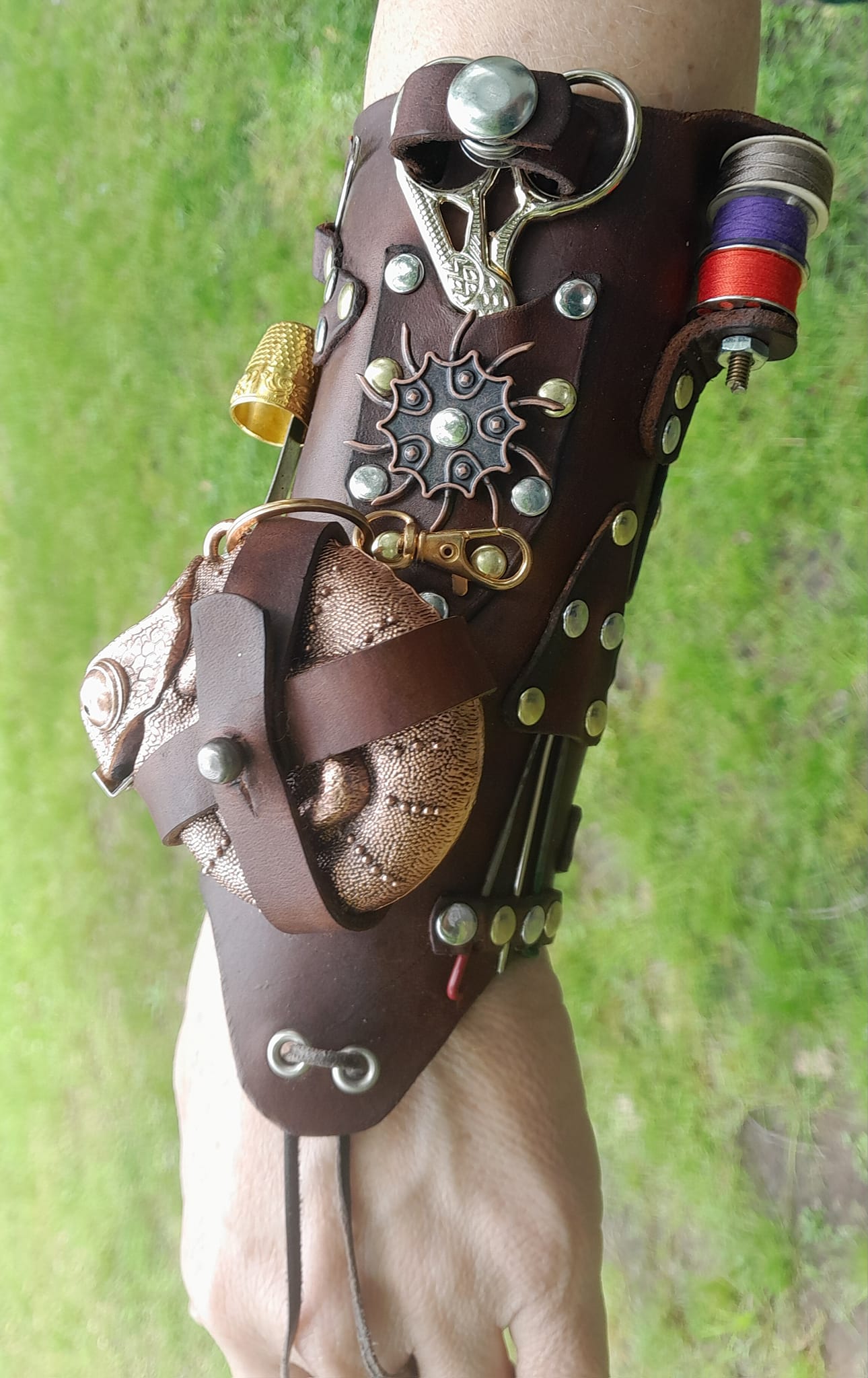 The Steamstress Tool Kit Wrist Bracer / Gauntlet Cuff. For seamstress and cosplay, costume and creative use.