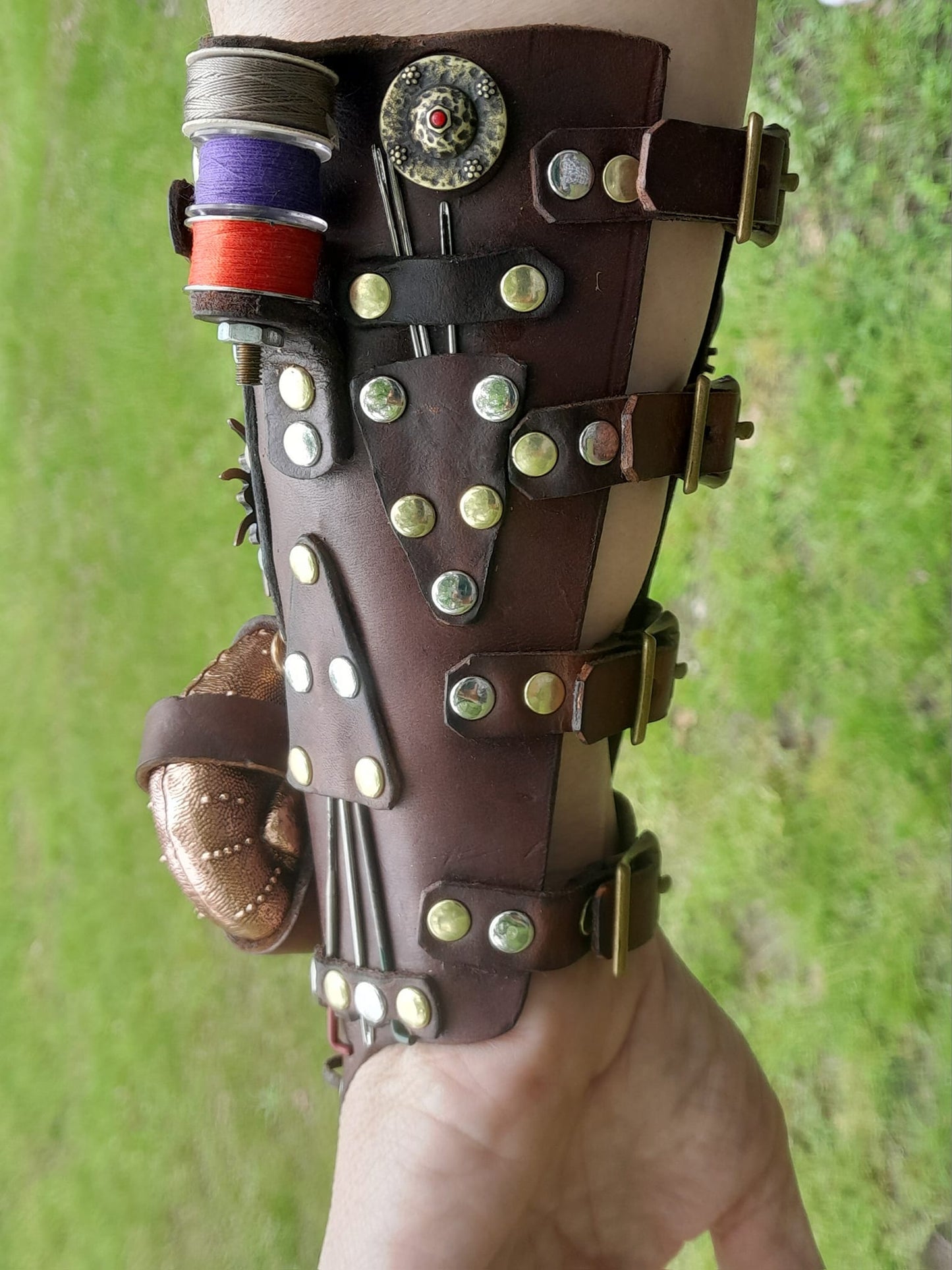 The Steamstress Tool Kit Wrist Bracer / Gauntlet Cuff. For seamstress and cosplay, costume and creative use.