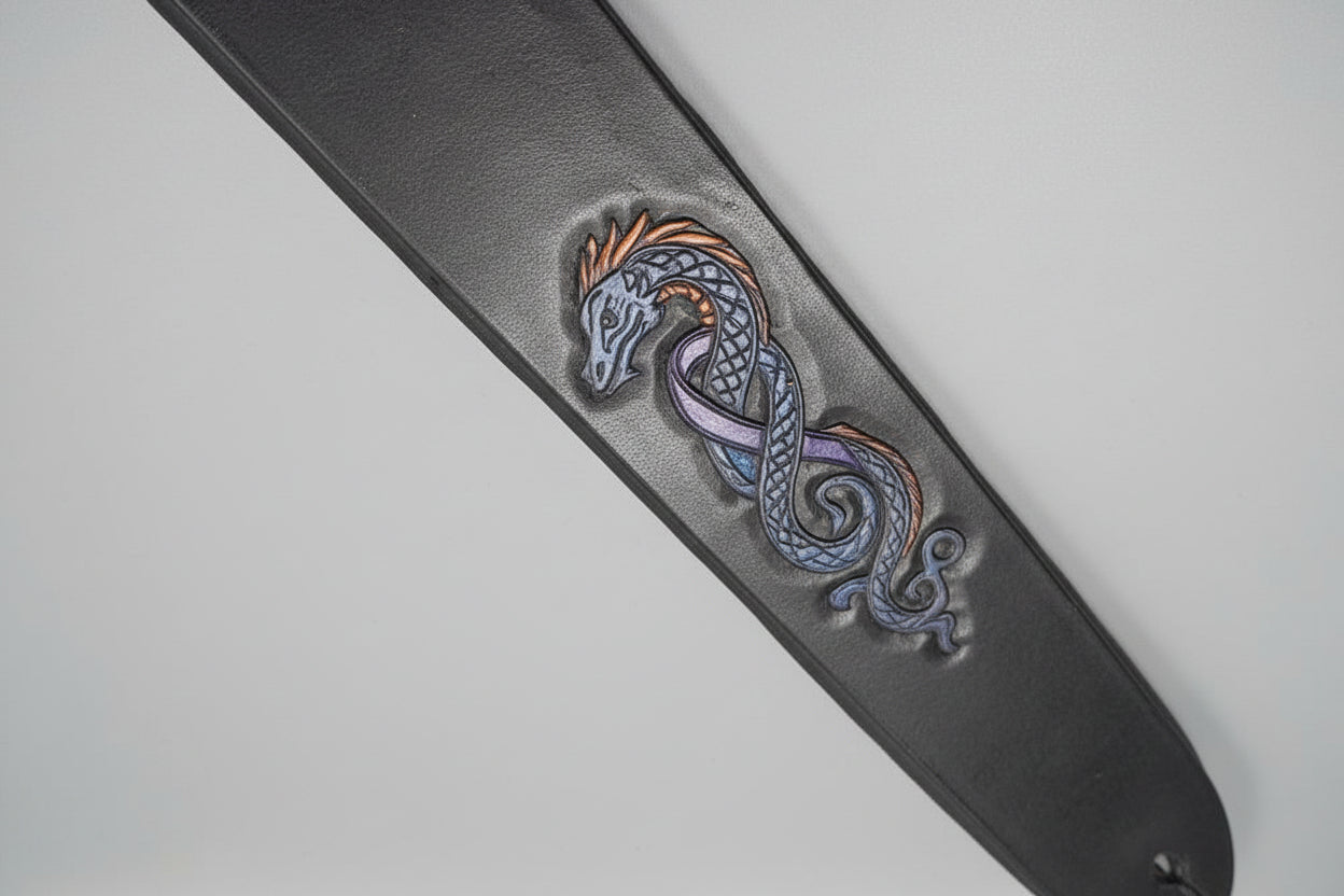 Black Padded Guitar strap with dragon