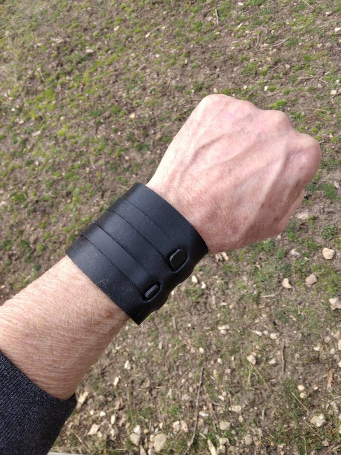 Handmade Leather Bracer Wrist Cuff Blacksmith Style Wristband ( x 1 ), 6" wide 7 1/2" long at the wrist diameter with two 3/4" buckle bands.