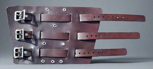 Pair (x2 Handmade Leather Bracer Wrist Cuff Blacksmith Style Wristband  6" wide 7 1/2" long at the wrist diameter with two 3/4" buckle bands. One pair.