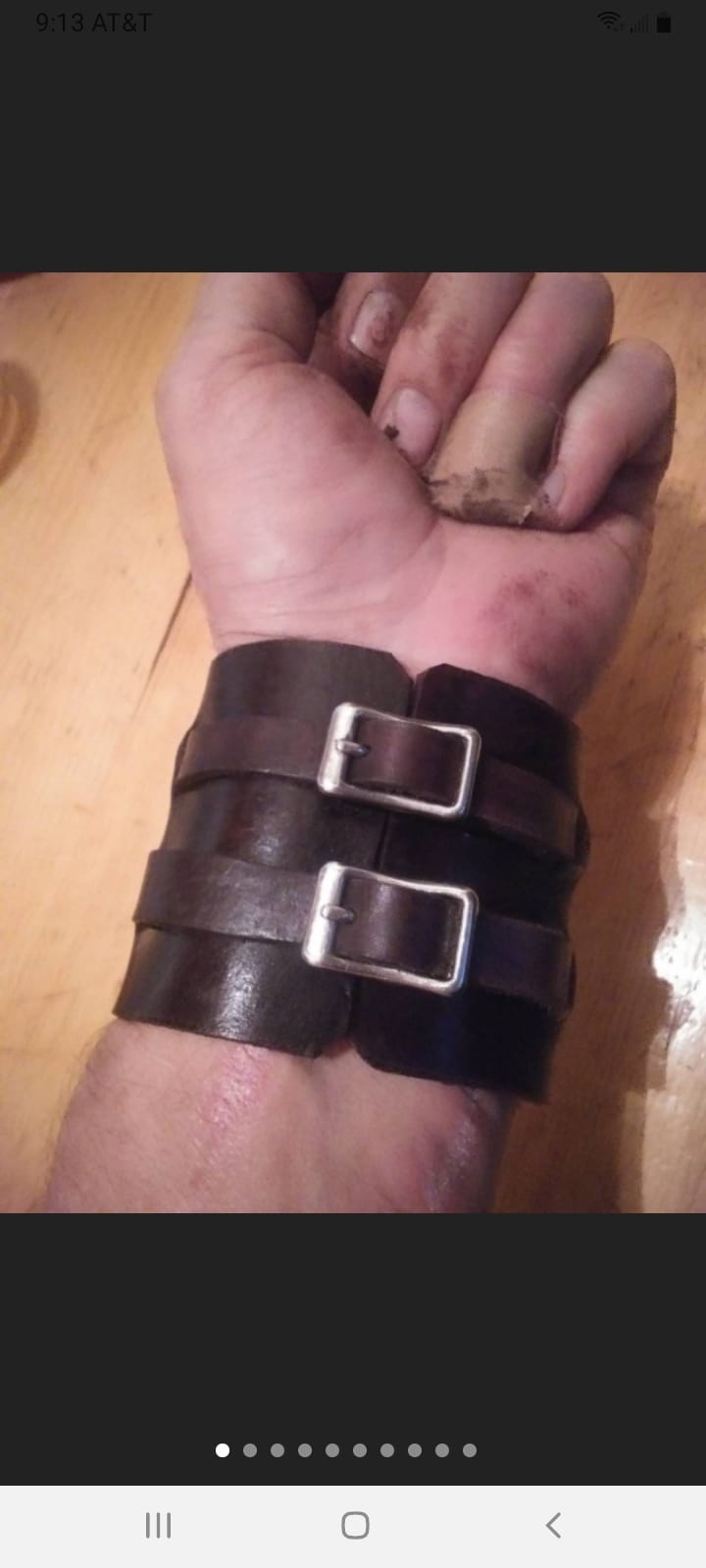 Pair (x2). Handmade Leather Bracer Wrist Cuff Blacksmith Style Wristband. 6" wide 7 1/2" long at the wrist diameter with three 3/4" buckle bands.