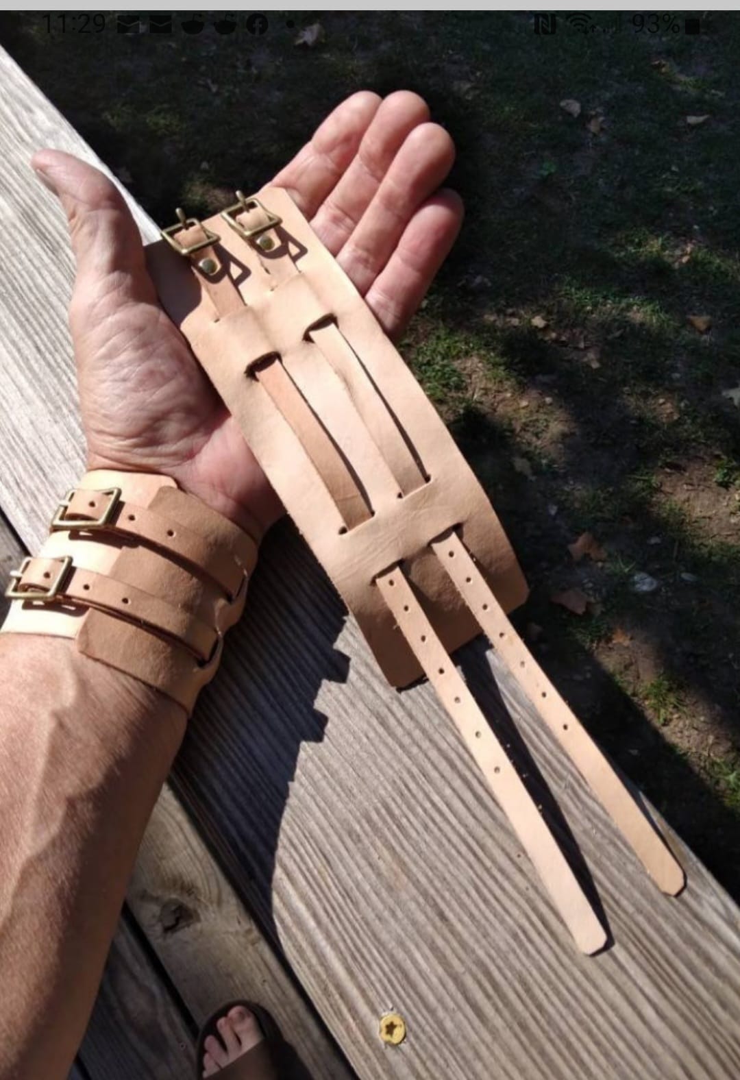 Handmade Leather Bracer Wrist Cuff Blacksmith Style Wristband. 5" wide 7 1/2" long at the wrist diameter with two 3/4" buckle bands. The Rumblefish.