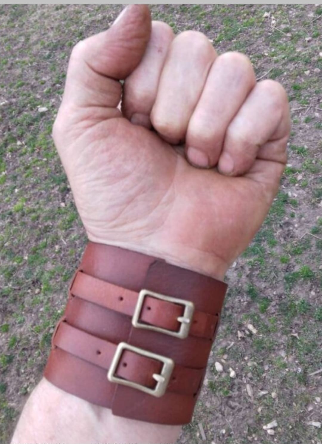 Handmade Leather Bracer Wrist Cuff Blacksmith Style Wristband.  6" wide 7 1/2" long at the wrist diameter with two 3/4" buckle bands.