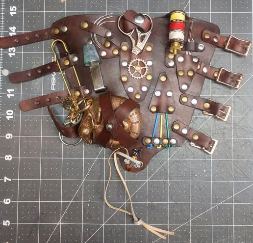 The Steamstress Tool Kit Wrist Bracer / Gauntlet Cuff. For seamstress and cosplay, costume and creative use.