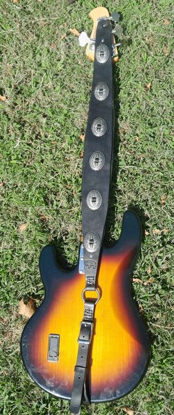 3" wide, Padded, Adjustable 42" - 51" Leather Guitar / Bass strap with Southwestern Concho