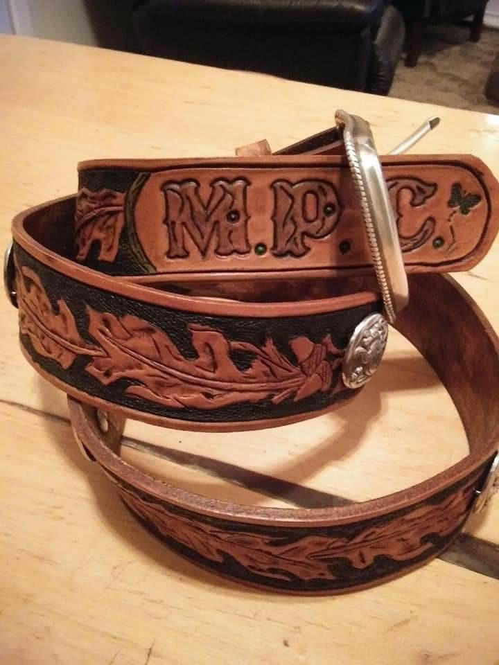 Classic styled, Monogrammed hand made, leather belt.