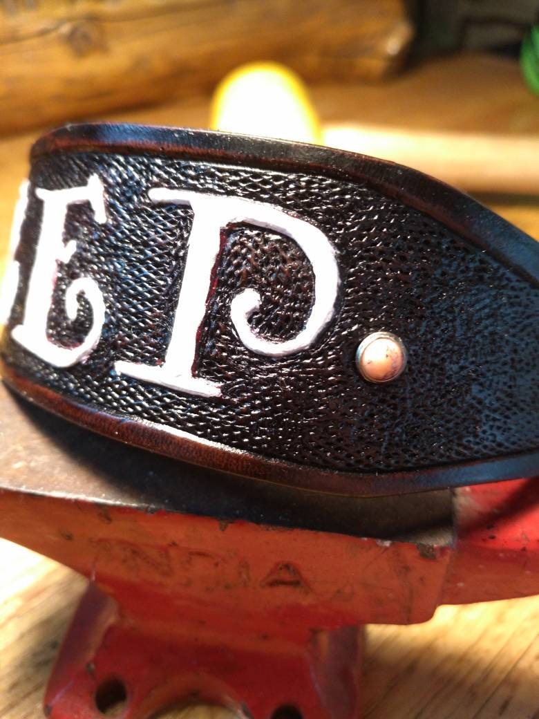 Engraved leather dog collar.