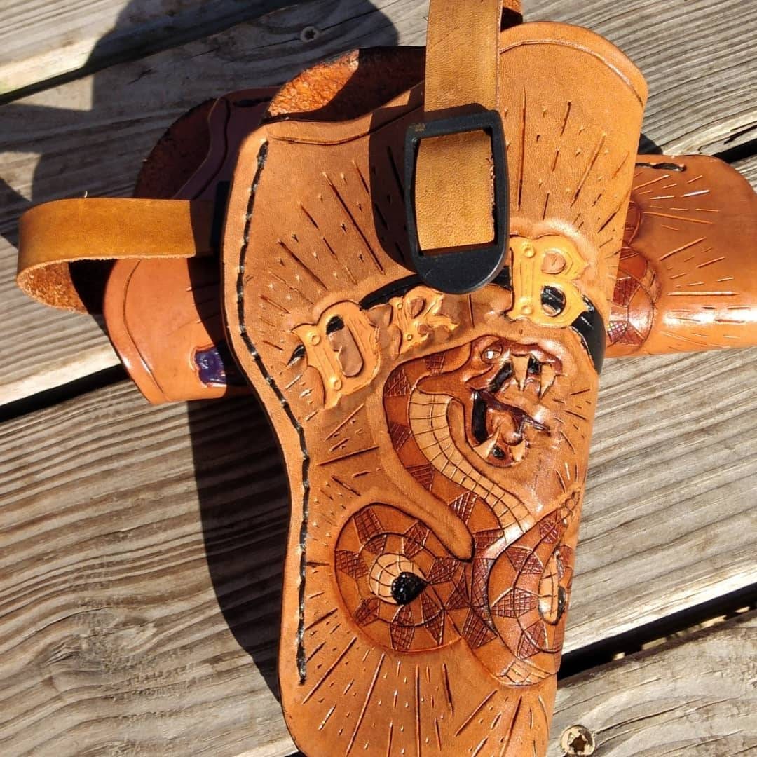 Taurus Judge 4" barrel revolver holster with combination heavy duty clip and belt loop mount. Handmade to order. You choose your artwork.