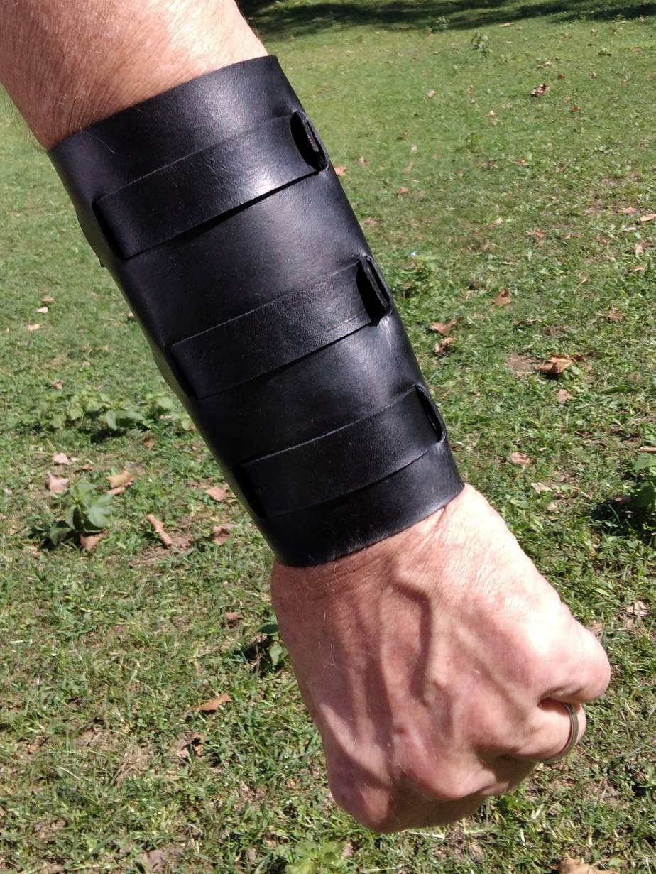 Leather Pair (x2) forearm / wrist cuffs, extra wide. 6" wide 7 1/2" lo